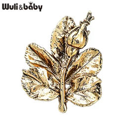 Wuli&baby Vintage Leaf Brooches For Women Unisex 2-color Alloy Rose-bud And Leaf Plants Party Casual Brooch Pin Gifts
