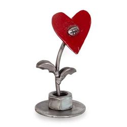 'Eco-Friendly Heart-Shaped Recycled Metal Flower Figurine'