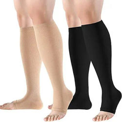 Chaussettes de compression médicale noires pour femmes et hommes, hautes, ouvertes, S, M, L, XL, média