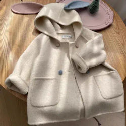 Manteau en laine pour petites filles de 2 4 6 7 ans, nouvelle édition coréenne, pardessus épais avec oreilles de lapin mignonnes pour enfants, automne/hiver