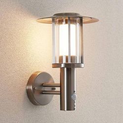 Lindby applique da esterni LED Gregory, sensore, acciaio inox, IP44 Gregory, Alluminio / Grigio / Zincato, Acciaio Inox, Moderno
