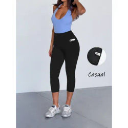 Pantalon Super Doux pour Femme Taille Haute Capri avec Poches Effet Ventre Plat Non Transparent pour la Course