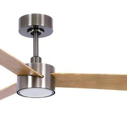 Beacon Lighting Ventilatore da soffitto con luce Climate IV, nichel/teak, silenzioso dimmerabile, Legno chiaro, Soggiorno / Sala da pranzo, Plastica, Moderno