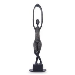 Silhouette of Grace,'Tall Abstract Wood Aluminum Sculpture of Woman Raising Arms'