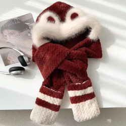 Chaud à la mode en peluche quatre-en-un chapeau écharpe gants cache-oreilles ensemble hiver épaissi Protection des oreilles cyclisme chapeau accessoires