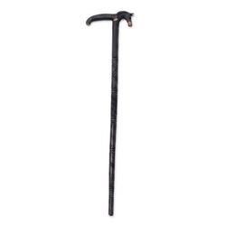 'Hand-Carved Ebony Wood Walking Stick with Horse Head Accent'