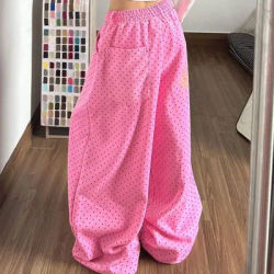 Pantalon décontracté à pois American Dopamine pour femme, coupe large, taille haute élastique, imprimé rétro, ample, pour l'été