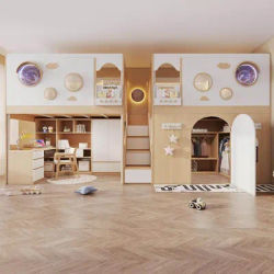 Space Capsule Bunk Bed with Desk and Wardrobe Separated High Sleeper Twin Bed Frame Space Saving Furniture for Kids Bedroom