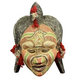'Ancient River Goddess' - Hand Beaded Wood Mask