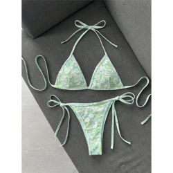 Bikini Halter à Paillettes Imprimées pour Femme, Maillot de Bain Deux Pièces à Coupe Haute