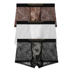 Caleçons Boxers Respirants pour Hommes en Soie Glacée et Dentelle, Taille Mi-Haute