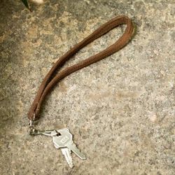 Functionality in Brown,'Brown Wrist Lanyard Keychain Strap Bag Charm from Guatemala'