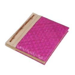 'Artisan Hand-Woven Pandan Leaf Journal in Pink from Bali'