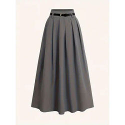 Ceinture décorative polyvalente de couleur unie pour femmes, jupe longue plissée taille haute, jupe évasée taille haute
