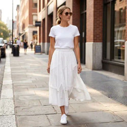 Jupe midi classique pour femme, taille haute, décontractée, élégante, en tissu doux, BE08135