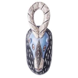 Blue Deer,'African Sese Wood Deer Mask Crafted in Ghana'