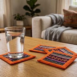 'Set of 4 Handwoven Coasters with Naga-Inspired Patterns'