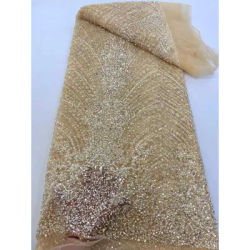 Filet de tulle français brodé de perles de haute qualité, dentelle en tissu africain, robes de soirée. Mariages, chemise