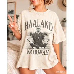 T-shirt vintage Erling Haaland Norvège pour hommes et femmes, vêtements d'été, mode, haut à manches courtes de haute qualité, streetwear