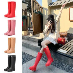 Bottes de pluie hautes tendance pour adultes, bottes d'eau pour femmes, bottes de neige extérieures en velours imperméables et antidérapantes