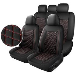 Set completo di coprisedili universali per auto, in ecopelle di alta qualità con cuciture a rombi, protezioni interne per berline, SUV, camion, compatibili con airbag, sedili posteriori sdoppiabili