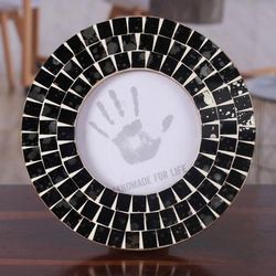 'Speckled Round 4x4 Tinted-Glass Mosaic Photo Frame in Black'