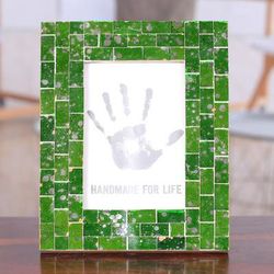 '4x6 Green Glass Mosaic Photo Frame with Silver-Hued Specks'