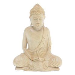 Buddha Praying I,'Meditating Buddha Hand Carved Wood Sculpture'