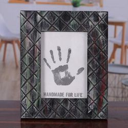 'Geometric-Patterned Distressed Black 5x7 Wood Photo Frame'