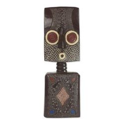 Ahomka Mask,'Ghanaian Sese Wood Mask Sculpture with Aluminum Plating'