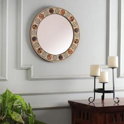The Serenity of Time,'Whimsical Round Wood & Glass Mirror with Vintage Pattern'