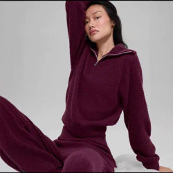 Pull à col montant à manches longues pour femme, sweat-shirt de Pilates en tricot, haut ample uni