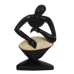 Shadow Drummer,'Sese Wood Drummer Sculpture from Ghana'