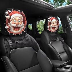 2/4 copri poggiatesta natalizi per auto, divertenti protezioni per poggiatesta con Babbo Natale che sbircia, elastici universali, accessori per interni auto, simpatiche decorazioni festive per auto