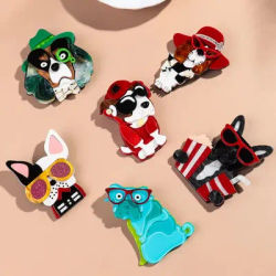 Cute Acrylic Sunglasses Dog Brooches for Women Funny Cartoon Pet Animal Badge Pins FashionJewelry Clothing Bag Accessories Gift