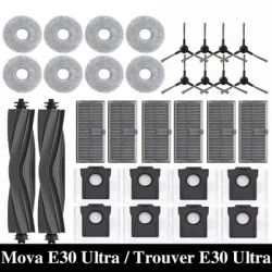 For Dreame Mova E30 Ultra / Trouver E30 Ultra Robot Vacuum Cleaner Replacement Accessory Kit - Includes Main Brush, Side Brush