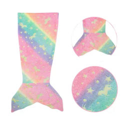 Night Glow Cartoon Rainbow Unicorn Glow in The Dark Flannel Mermaid Tail Blanket All Seasons Gifts Wearable Companion Blankets