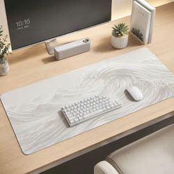 Tapis de souris gamer blanc avec vagues océaniques en relief XL, nouveau grand tapis de souris personnalisé XXL, antidérapant, en caoutchouc naturel, tapis de table pour ordinateur