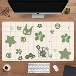 Tapis de souris Anime, tapis de bureau Kawaii Studio Ghibli, tapis de bureau de jeu esthétique vert, décoration minimaliste mignonne de style Cottagecore