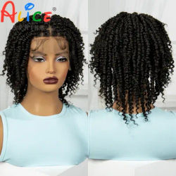 10 Inches Synthetic Full Lace Twisted Braids Wigs Natural Color Synthetic Braided Lace Wigs For Black Women With Baby Hair