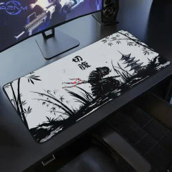 Tapis de bureau XXL sur le thème des samouraïs japonais, noir et blanc, tapis de clavier pour jeux, grand tapis de bureau sur le thème d'Oni, tapis de souris Ghost of Tsushima.
