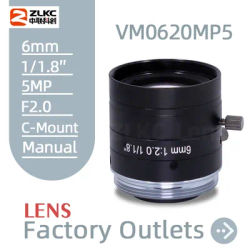 Objectif de vision industrielle ZLKC 5,0 mégapixels à monture C, focale fixe de 6 mm, ouverture manuelle pour capteur 1/1,8 pouces FA, haute performance