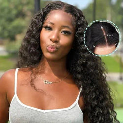 Glueless 4x4 HD Lace Front Deep Curly Wig Human Hair Natural Color Invisible Lace Pre Cut Lace Pre Plucked With Baby Hair 220% Density Brazilian Deep Wave Wig
