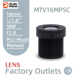 Objectif ZLKC M12 16 mm FA 5MP Macro 1/1.8 pouce F2.8 Monture S pour caméra de vision industrielle, pièces de vidéosurveillance, grand angle, faible distorsion
