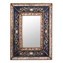 Cajamarca Frost,'Hand Made Floral Glass Wood Rectangle Mirror'