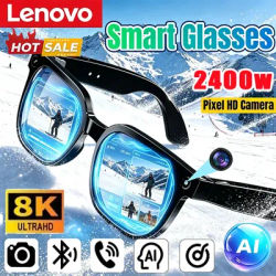 Lunettes intelligentes de traduction AI Lenovo, caméra HD 2400W, prise de photos et de vidéos, appels Bluetooth, assistant vocal, lunettes de soleil de moto améliorées