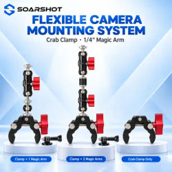 SOARSHOT Pince de fixation pour caméra, bras articulé, montage à vis 1/4 pour DJI Ronin, moniteur, éclairage vidéo LED, microphone