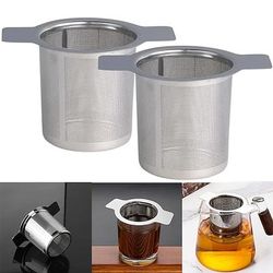 2 infusori per tè in acciaio inox con doppio manico per appenderli a teiere, tazze e tazzine per infondere tè sfuso e caffè freddo.