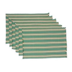 Celadon Trails,'Six Striped Cotton Placemats in Celadon from Guatemala'