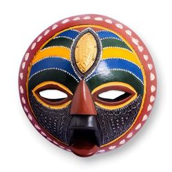 Wish Me Well,'African Wood Wall Mask with Painted Accents Aluminum Plate'